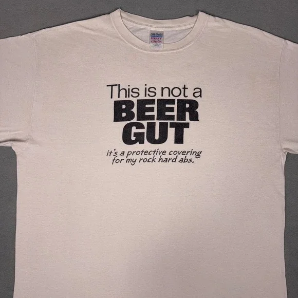 Y2K Beer Gut Funny Humor Novelty Graphic T Shirt Rock Hard Abs Gildan XL - Picture 3 of 8